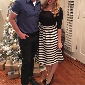 Black White Striped Satin Skirt